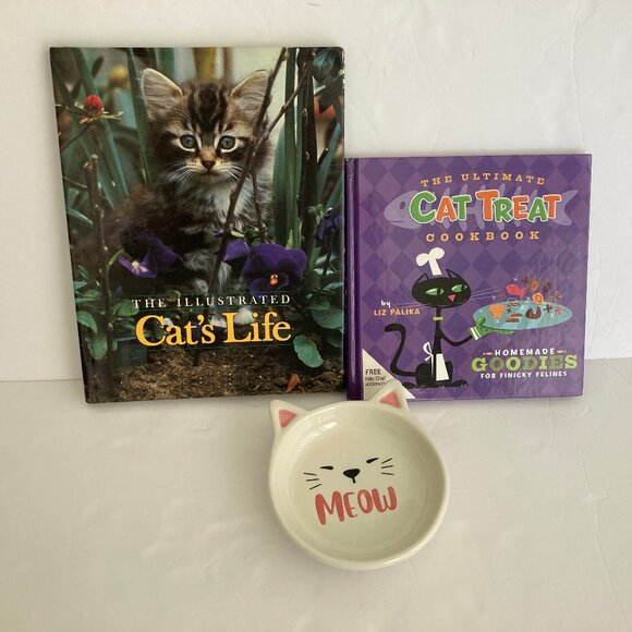 Tiger Books London & Howell Book House Other - Cat Lovers Bundle Books Ceramic Pet Dish "Meow"